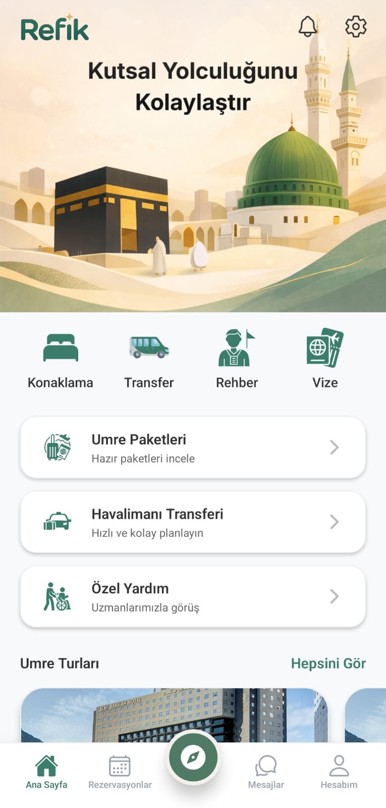 Refik uygulaması ana sayfası